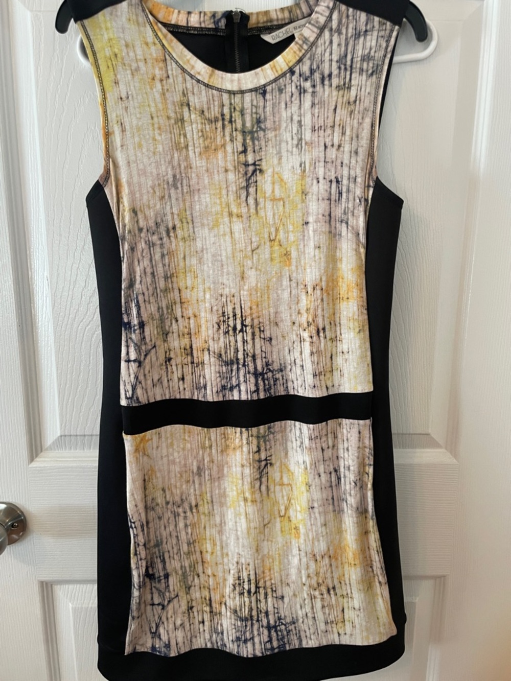 Rachel Roy Abstract Print Sleeveless Sheath Dress - Black and Yellow